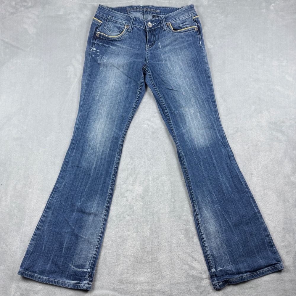 ZCO Premium Women Blue Wash Flare Bootcut Jeans Y2K‎ Size 11 Embellished Pockets